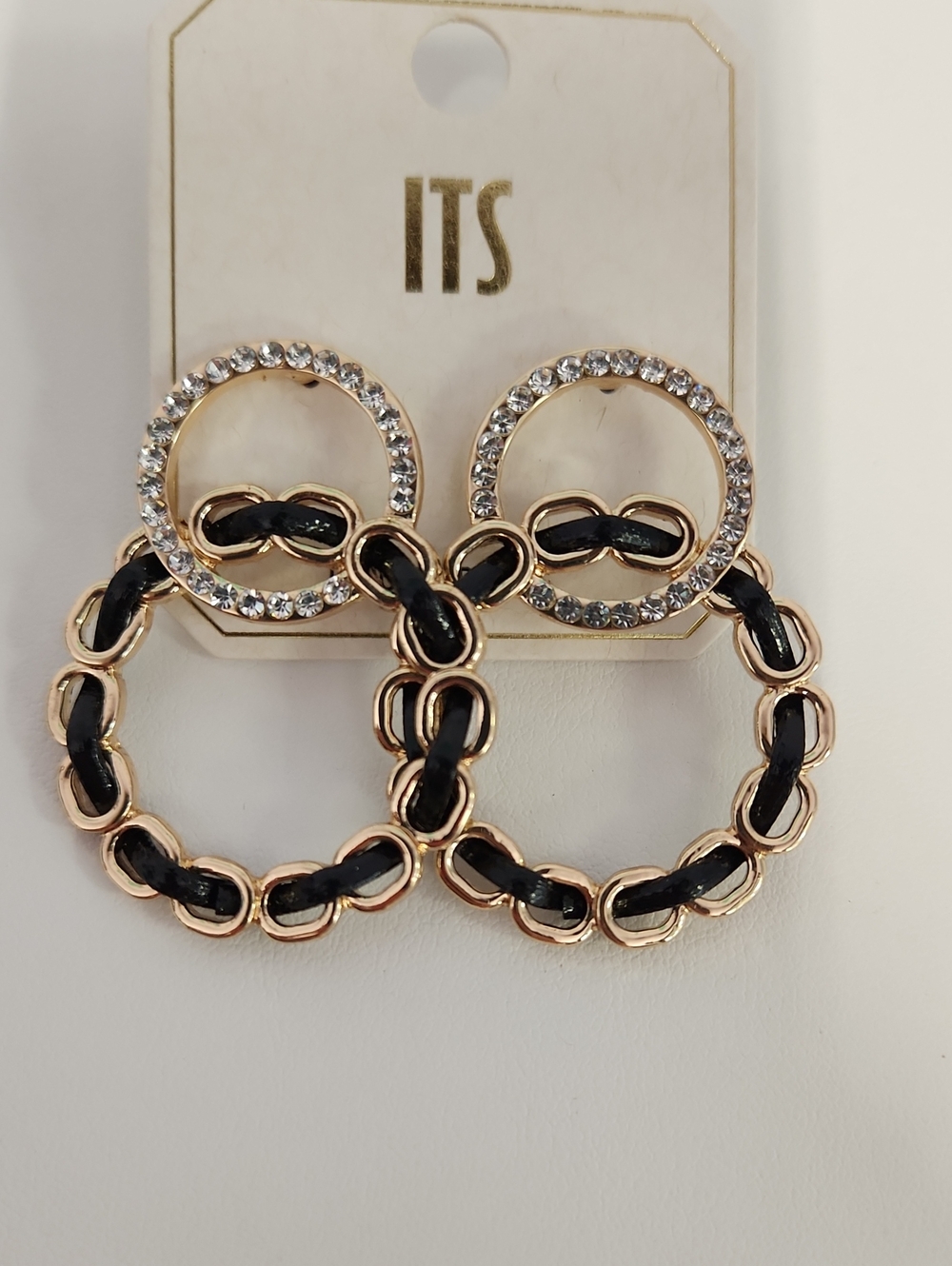 !it jeans Gold-Tone Hoop Earrings with Black Weave and Crystal Studs